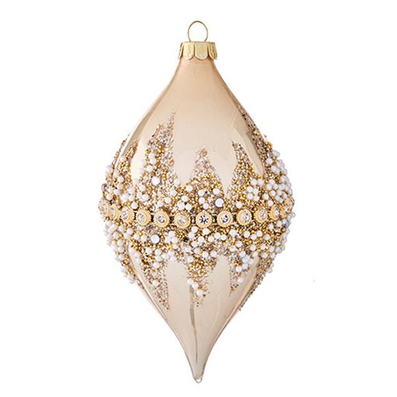 New RAZ 6" Gold Beaded Glass Christmas Ornaments - Picture 4 of 5